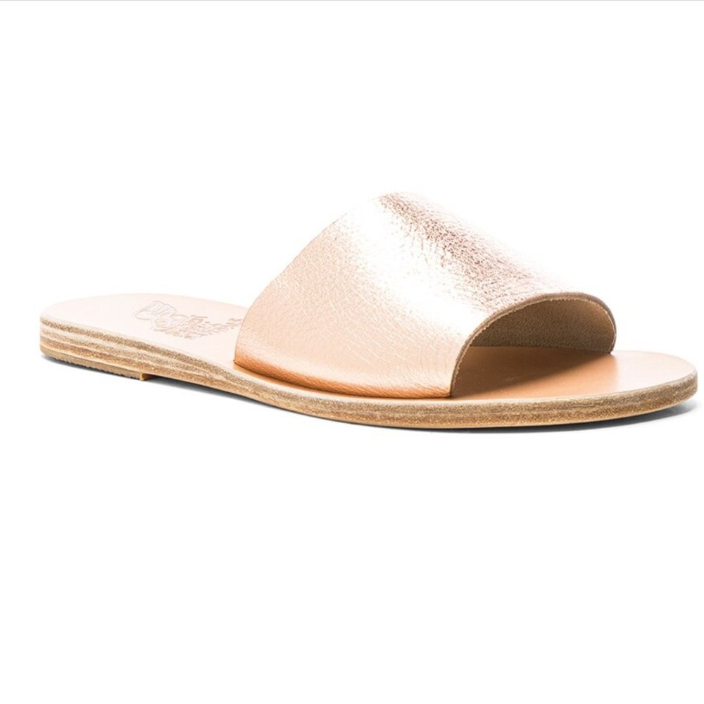 Ancient Greek Sandals - Taygete Slide Sandals - Metallic Rose Gold